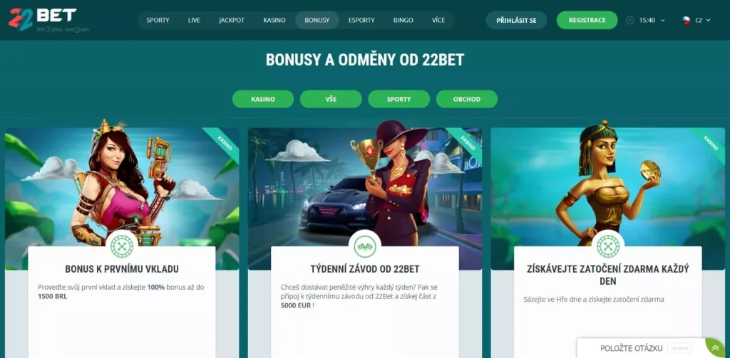 22bet casino bonusy
